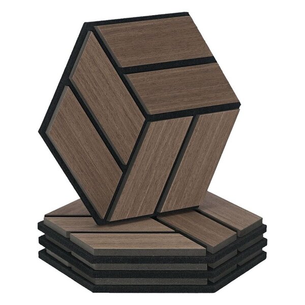 4 Panneaux muraux 30x26 hexagone marron bois