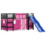 vidaXL Lit mezzanine enfants avec rideaux sans matelas rose 90x190 cm