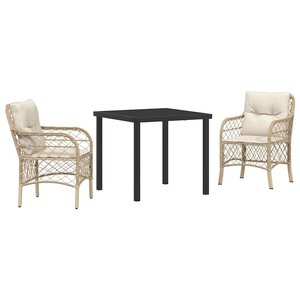 vidaXL Ensemble de salle à manger pour jardin 3 Pièces Beige Poly rotin