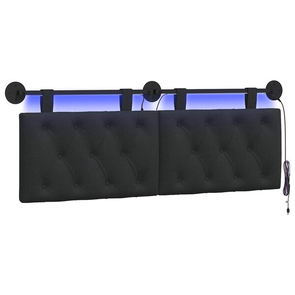 vidaXL Tête de lit suspendue Avec lumière LED Noir Tissu