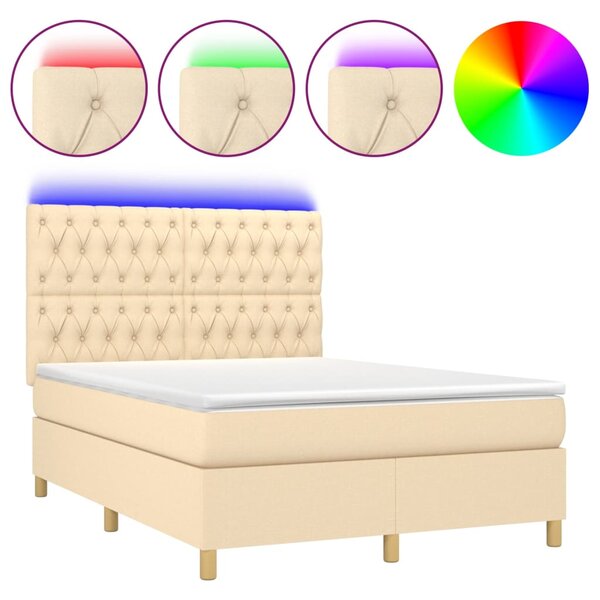 vidaXL Sommier à lattes de lit et matelas et LED Crème 140x190cm Tissu