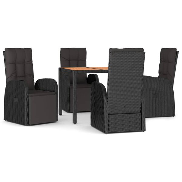 vidaXL Ensemble à manger de jardin 5Pièces Noir Poly rotin et acacia