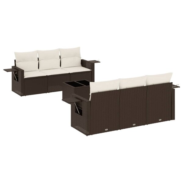 vidaXL Salon de jardin avec coussins 7 Pièces marron résine tressée