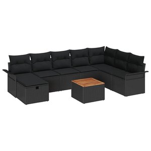vidaXL Ensemble de canapé de jardin avec coussin 9 Pièces Noir Poly rotin