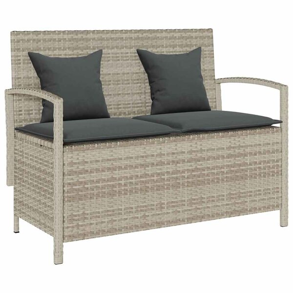 VidaXL Banc de rangement de jardin avec coussin gris clair polyrotin