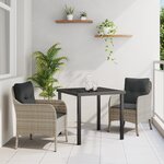 vidaXL Set de salle à manger de jardin 3 pièces avec coussins Gris clair Poly Rattan