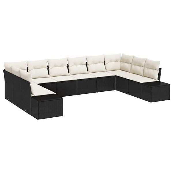 vidaXL Ensemble de canapé de jardin 10 Pièces Noir Poly rotin