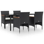 vidaXL Ensemble à manger de jardin avec coussins 5 Pièces Noir