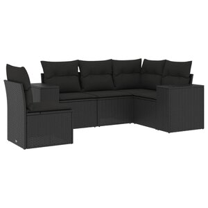 vidaXL Salon de jardin 5 Pièces avec coussins noir résine tressée