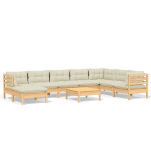 Salon de jardin meuble d'extérieur ensemble de mobilier 9 pièces avec coussins crème bois de pin solide 02_0017973