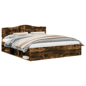 vidaXL Cadre de lit Chêne fumé 180 x 200 cm Bois de pin massif
