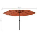 vidaXL Parasol d'extérieur avec LED et mât en métal 400 cm Terre cuite