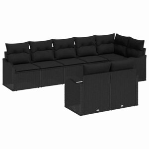 vidaXL Ensemble de canapé de jardin avec coussin 8 Pièces Noir Poly rotin