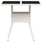 vidaXL Table de jardin dessus en verre blanc 80x80x75cm résine tressée