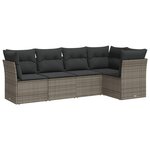 vidaXL Salon de jardin 5 Pièces avec coussins gris résine tressée