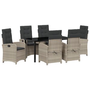 vidaXL Ensemble de salle à manger de jardin 7 pièces avec coussins Gris clair Poly Rattan