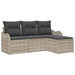 vidaXL Ensemble de canapé de jardin 4 Pièces Gris clair Poly rotin