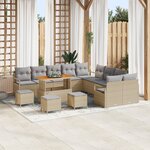 Set de canapé de jardin vidaXL 14 pièces avec coussins beige poly rotin acacia