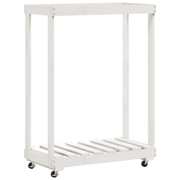 vidaXL Porte-bûches avec roulettes blanc 76 5x40x108cm bois massif pin