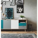 Buffet bas - chêne sonoma et blanc - Style scandinave - 3 portes - CUBA - 180 cm