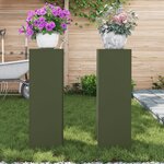 vidaXL Supports de Plantes d'Extérieur Pilier 2 Pièces Vert Olive 24x24x75 cm Acier