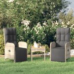 vidaXL Chaises inclinables de jardin 2Pièces et table gris résine tressée