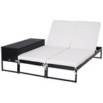 Lot de 2 transats bains de soleil design - grand confort - matelas déhoussable crème  inclinaison réglable multi-positions - table basse - résine tressée 4 fils noir