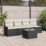 vidaXL Ensemble de canapé de jardin avec coussin 5 Pièces Noir et Crème
