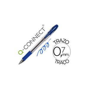 Stylo-bille transparent trait 0.4mm pointe 0.7mm encre douce grip caoutchouc coloris bleu Q-CONNECT