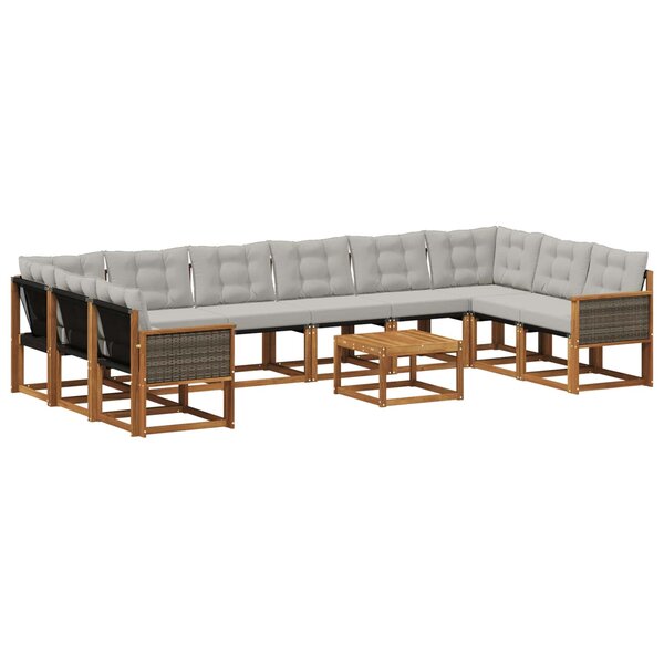 vidaXL Ensemble de canapés d'extérieur 11 pc Naturel et Gris clair