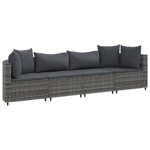vidaXL Salon de jardin 4 Pièces avec coussins gris résine tressée