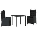 vidaXL Ensemble de salle à manger pour jardin 3 Pièces Noir Poly rotin