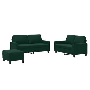 vidaXL Ensemble de canapés 3 Pièces avec coussins Vert foncé Velours