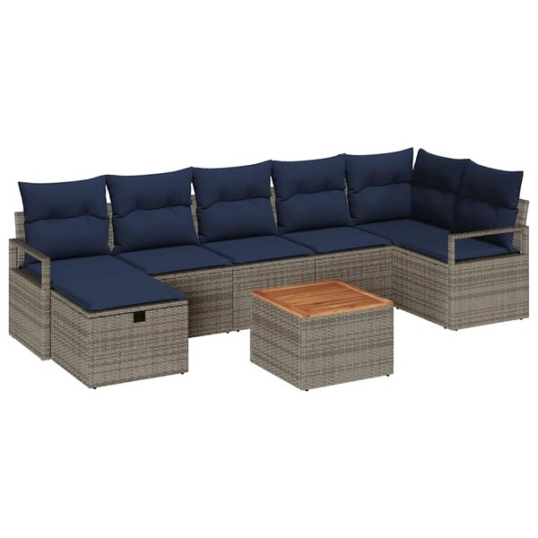vidaXL Ensemble de canapé de jardin avec coussin 8 Pièces Gris polyrotin