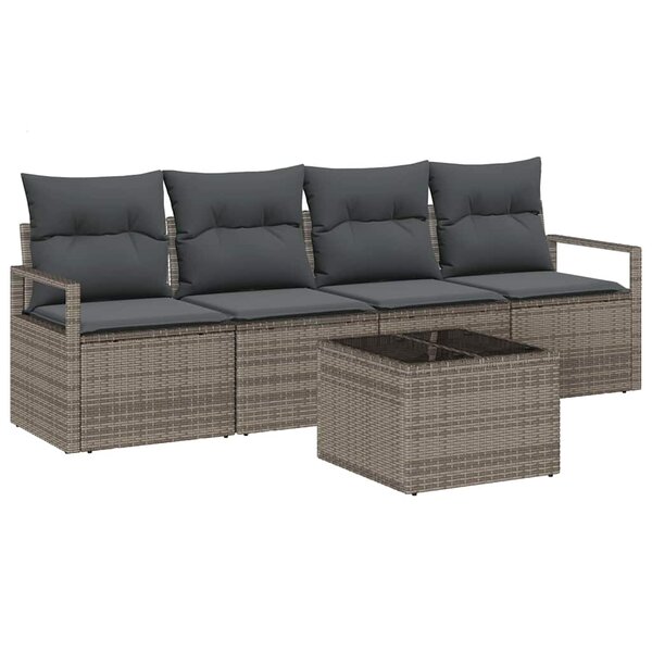 vidaXL Ensemble de Canapés avec coussin 5 Pièces Gris polyrotin