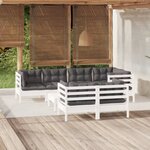 vidaXL Salon de jardin 8 Pièces avec coussins blanc bois de pin massif