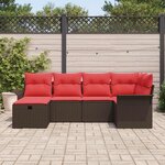 vidaXL Ensemble de canapé de jardin 6 Pièces Marron et rouge polyrotin