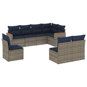 vidaXL Salon de jardin 8 Pièces avec coussins gris résine tressée