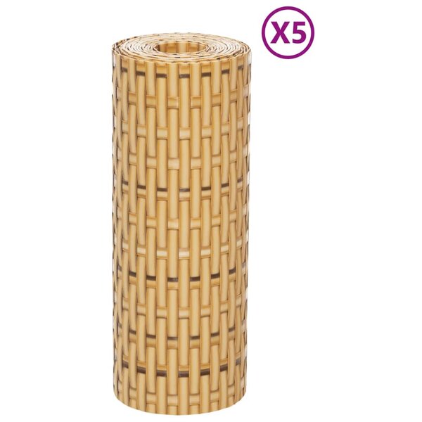 vidaXL Paravents de balcon 5 Pièces marron clair 255x19 cm résine tressée