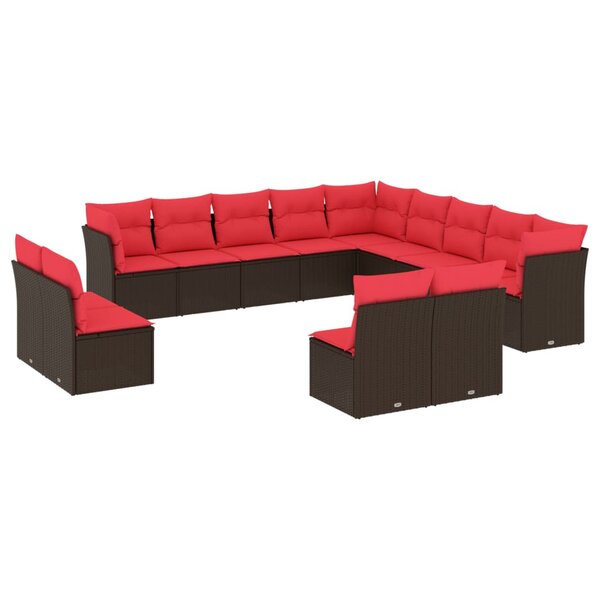 vidaXL Salon de jardin avec coussins 13 Pièces marron résine tressée