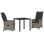 vidaXL Set de salle à manger de jardin de 3 pièces avec coussins gris en rotin poly