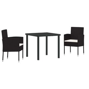 vidaXL Ensemble de salle à manger pour jardin 3 Pièces Noir polyrotin