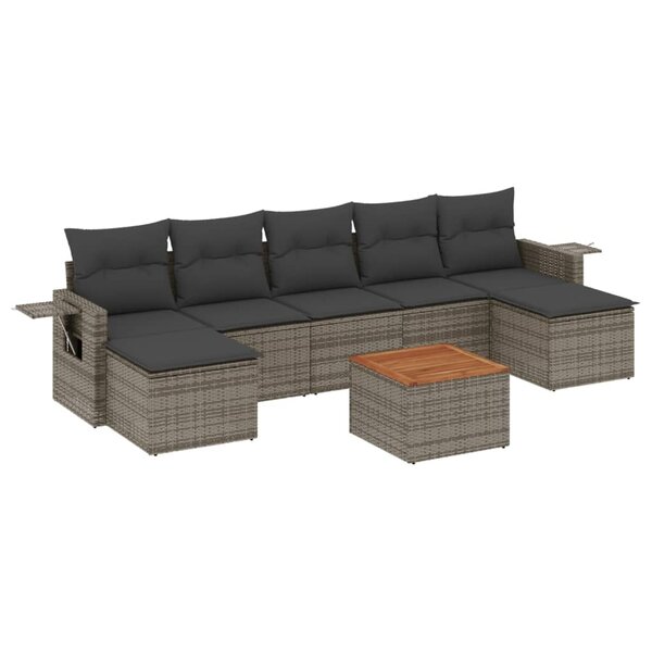 vidaXL Salon de jardin 8 Pièces avec coussins gris résine tressée