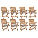 vidaXL Chaises pliables de jardin avec coussins lot de 8 Teck solide