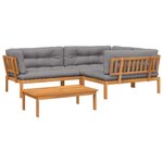 vidaXL Salon palette de jardin avec coussins 4Pièces bois d'acacia massif
