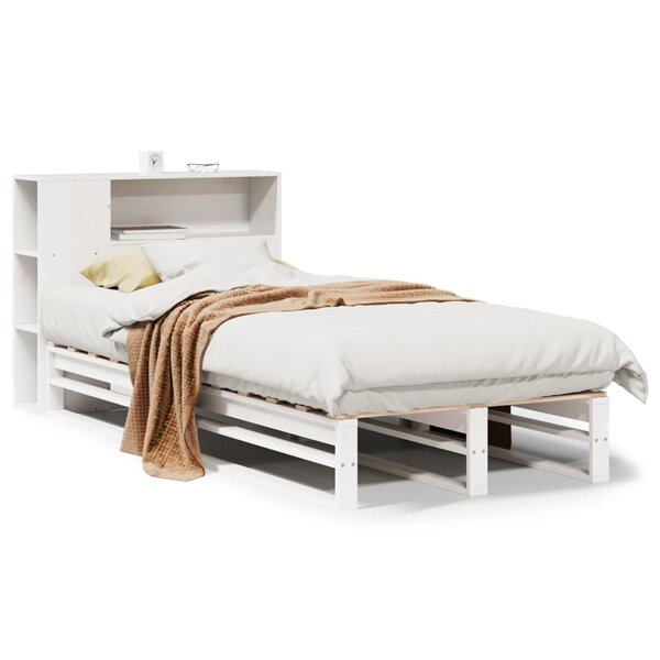 vidaXL Lit bibliothèque sans matelas blanc 90x200 cm bois massif
