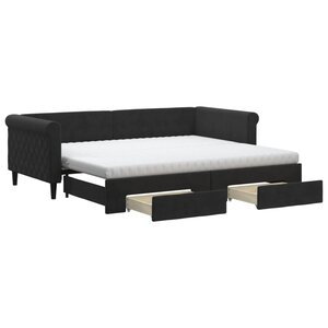 vidaXL Lit de jour avec gigogne et tiroirs noir 90x200 cm velours