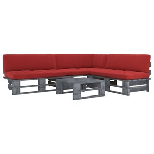 Salon de jardin meuble d'extérieur ensemble de mobilier palette 4 pièces avec coussins pin imprégné de gris 02_0018396