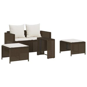 vidaXL Salon de jardin 5 Pièces avec coussins empilable marron polyrotin