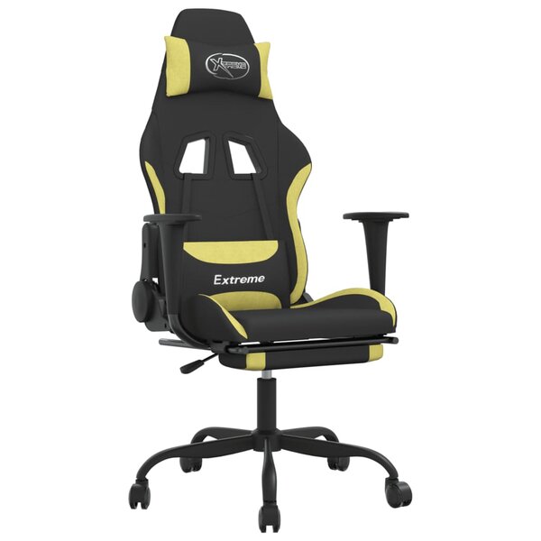 vidaXL Chaise de jeu de massage avec repose-pied Noir et vert clair